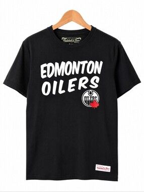 Mitchell & Ness Edmonton Oilers Graphic T-Shirt Black NHL Tee Size Large